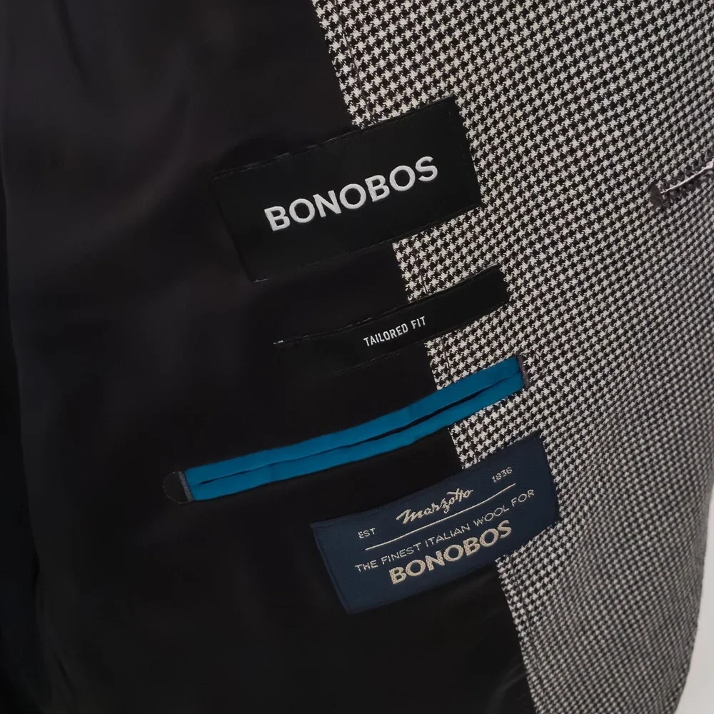 Bonobos x Marzotto Mens 40S Unstructured Grey Houndstooth Tailored Italian Wool